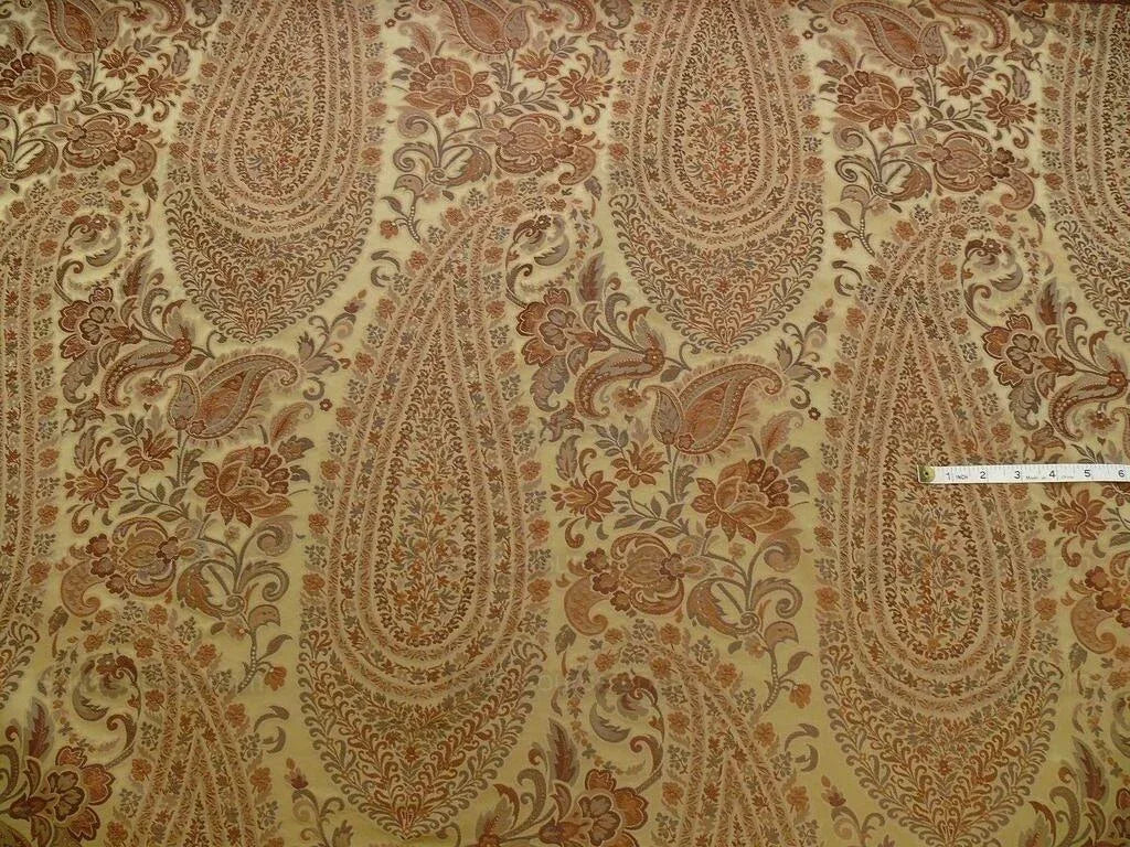 Bty Fab 100% Silk Lampas Cashmere Paisley "java" Brown MSRP USD200+/yard