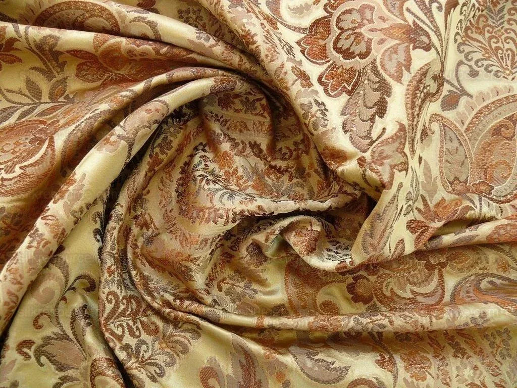 Bty Fab 100% Silk Lampas Cashmere Paisley "java" Brown MSRP USD200+/yard