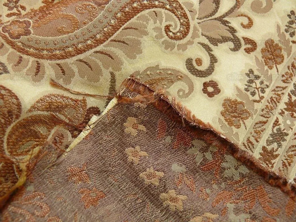 Bty Fab 100% Silk Lampas Cashmere Paisley "java" Brown MSRP USD200+/yard