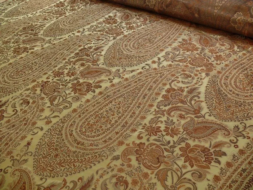 Bty Fab 100% Silk Lampas Cashmere Paisley "java" Brown MSRP USD200+/yard