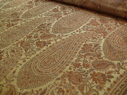 Bty Fab 100% Silk Lampas Cashmere Paisley "java" Brown MSRP USD200+/yard