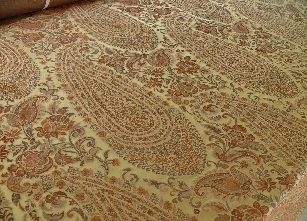 Bty Fab 100% Silk Lampas Cashmere Paisley "java" Brown MSRP USD200+/yard