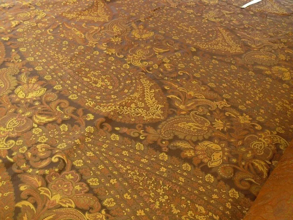 By Yard Hiend 100% Silk Lampas Cashmere Paisley "coffee" MSRP USD200+/yard