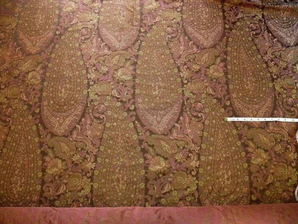 By Yard Fab 100% Silk Lampas Cashmere Paisley "mulberry"red Brown Deep Purple MSRP USD200+/yard