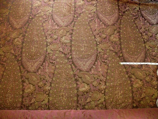 By Yard Fab 100% Silk Lampas Cashmere Paisley "mulberry"red Brown Deep Purple MSRP USD200+/yard
