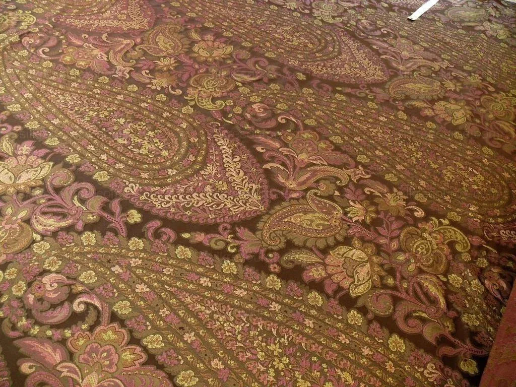 By Yard Fab 100% Silk Lampas Cashmere Paisley "mulberry"red Brown Deep Purple MSRP USD200+/yard