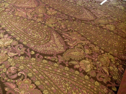 By Yard Fab 100% Silk Lampas Cashmere Paisley "mulberry"red Brown Deep Purple MSRP USD200+/yard