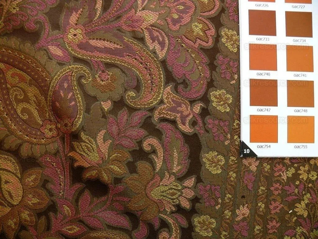 By Yard Fab 100% Silk Lampas Cashmere Paisley "mulberry"red Brown Deep Purple MSRP USD200+/yard