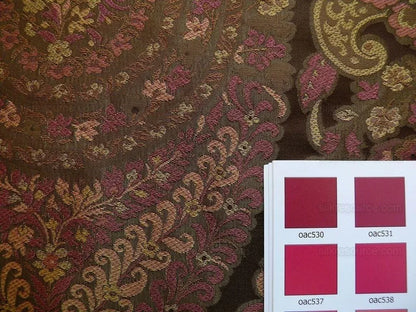By Yard Fab 100% Silk Lampas Cashmere Paisley "mulberry"red Brown Deep Purple MSRP USD200+/yard