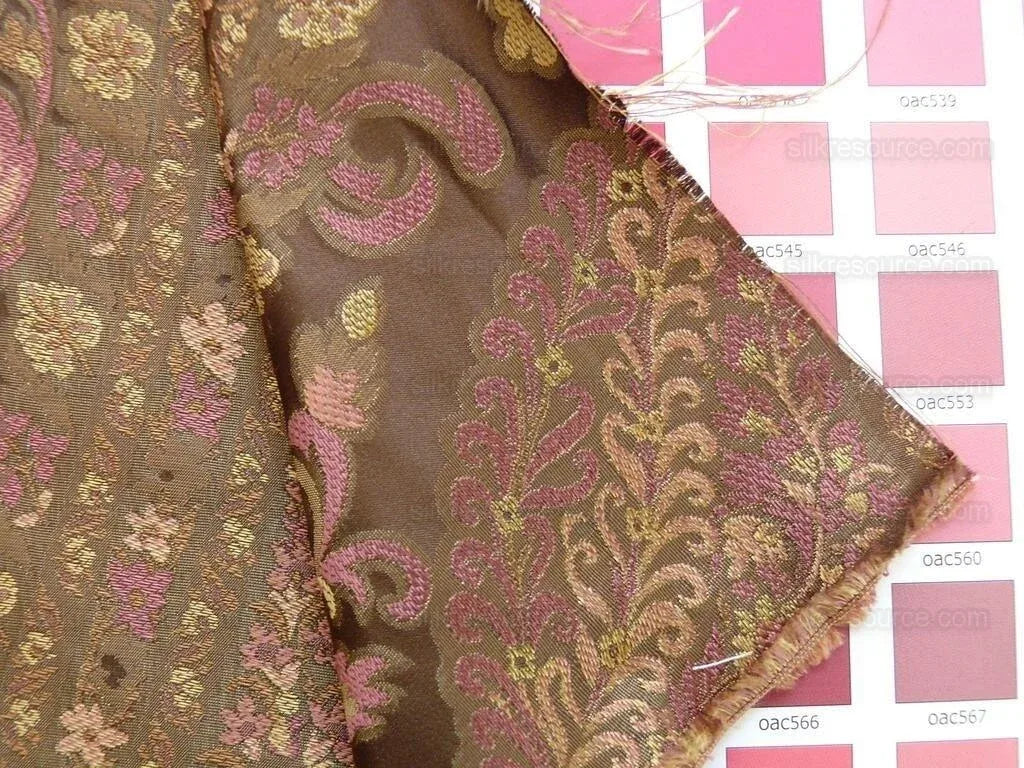 By Yard Fab 100% Silk Lampas Cashmere Paisley "mulberry"red Brown Deep Purple MSRP USD200+/yard