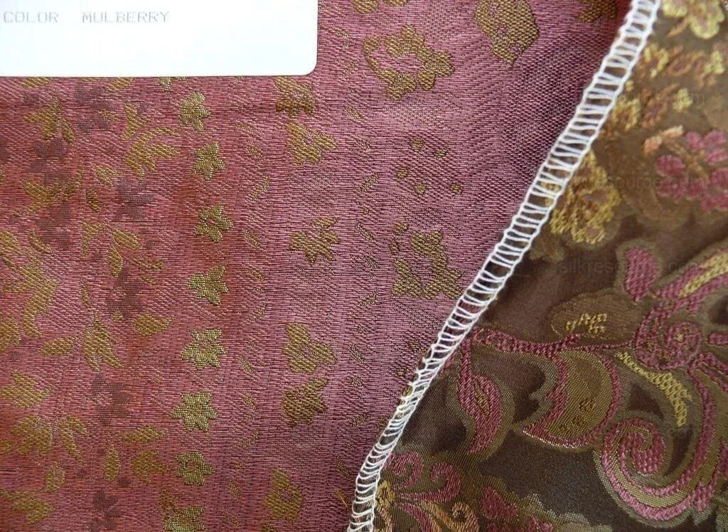 By Yard Fab 100% Silk Lampas Cashmere Paisley "mulberry"red Brown Deep Purple MSRP USD200+/yard