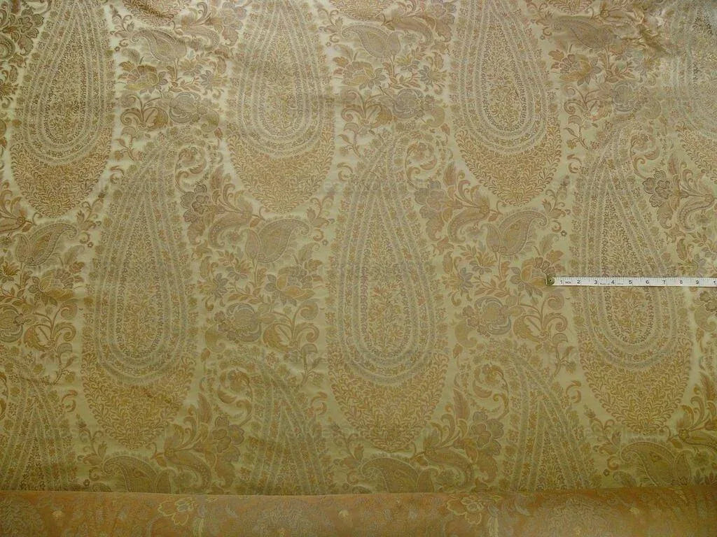 By Yard Fab 100% Silk Lampas Cashmere Paisley "flax" Ivory MSRP USD200+/yard