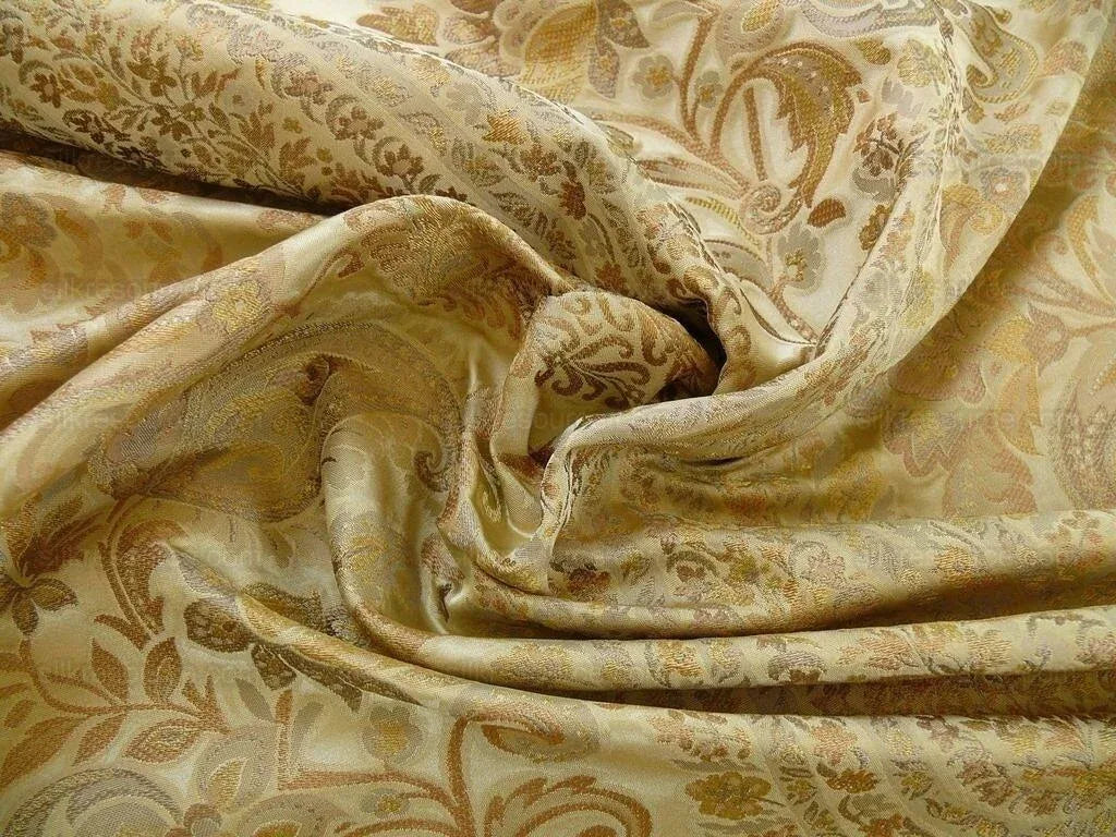 By Yard Fab 100% Silk Lampas Cashmere Paisley "flax" Ivory MSRP USD200+/yard