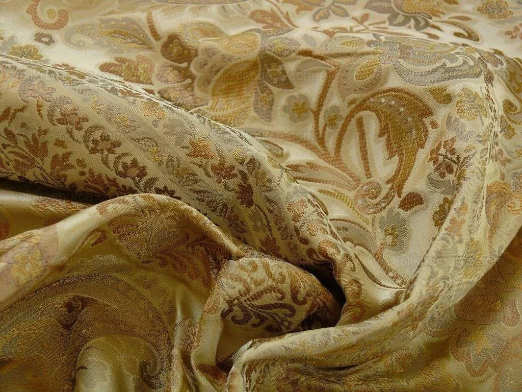 By Yard Fab 100% Silk Lampas Cashmere Paisley "flax" Ivory MSRP USD200+/yard