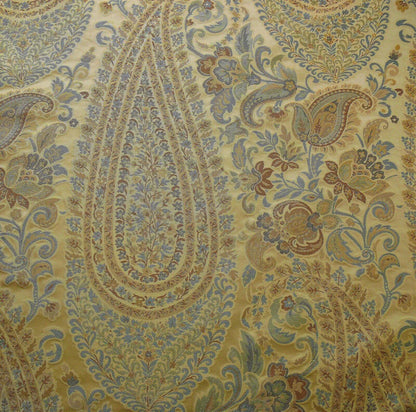 100% SILK LAMPAS CASHMERE PAISLEY SEASIDE BLUE GOLD