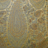 100% SILK LAMPAS CASHMERE PAISLEY SEASIDE BLUE GOLD