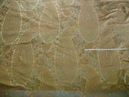 100% Silk Lampas Cashmere Paisley Seaside Blue Gold By Yard