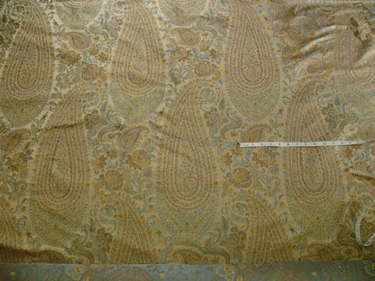 100% Silk Lampas Cashmere Paisley Seaside Blue Gold By Yard