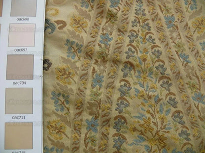 100% Silk Lampas Cashmere Paisley Seaside Blue Gold By Yard