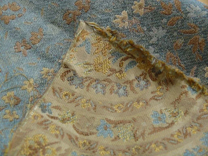 100% Silk Lampas Cashmere Paisley Seaside Blue Gold By Yard