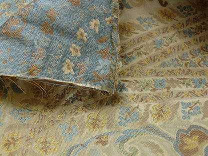 100% Silk Lampas Cashmere Paisley Seaside Blue Gold By Yard