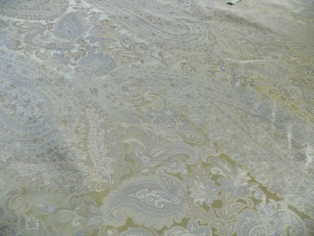 Bty Fab 100% Silk Lampas Cashmere Paisley "pewter" Silver MSRP USD200+/yard