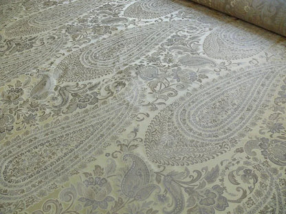 Bty Fab 100% Silk Lampas Cashmere Paisley "pewter" Silver MSRP USD200+/yard