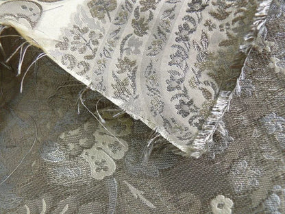 Bty Fab 100% Silk Lampas Cashmere Paisley "pewter" Silver MSRP USD200+/yard
