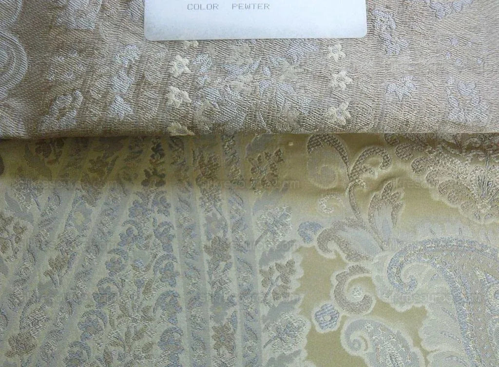 Bty Fab 100% Silk Lampas Cashmere Paisley "pewter" Silver MSRP USD200+/yard