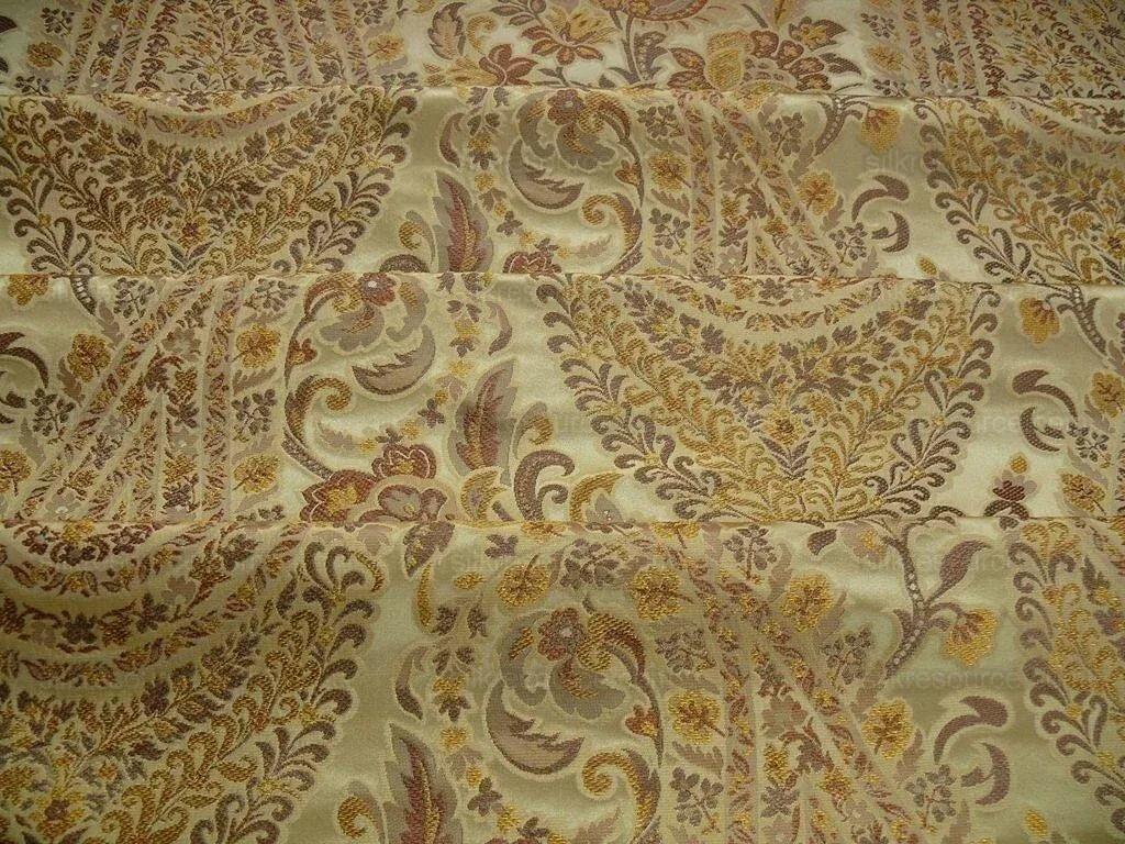 Bty Fab 100% Silk Lampas Cashmere Paisley "straw" Gold MSRP USD200+/yard