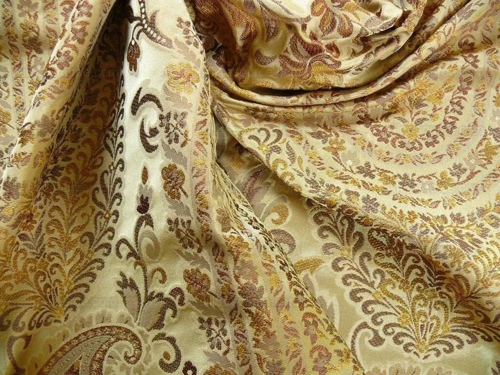 Bty Fab 100% Silk Lampas Cashmere Paisley "straw" Gold MSRP USD200+/yard