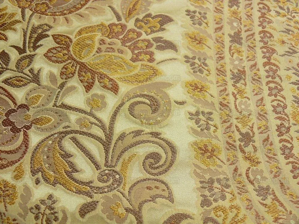 Bty Fab 100% Silk Lampas Cashmere Paisley "straw" Gold MSRP USD200+/yard