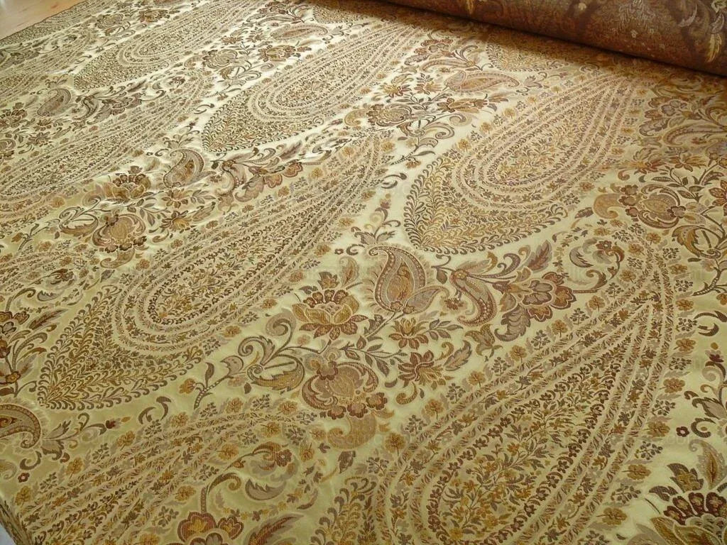 Bty Fab 100% Silk Lampas Cashmere Paisley "straw" Gold MSRP USD200+/yard