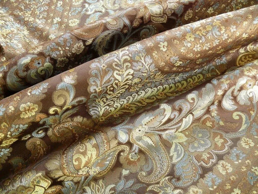 BTY FAB 100% SILK LAMPAS CASHMERE PAISLEY "SUMATRA" BROWN