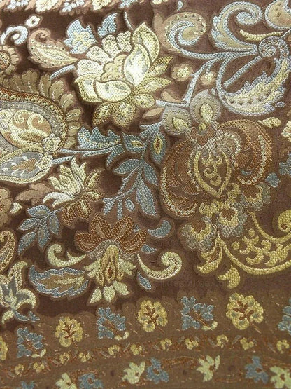Bty Fab 100% Silk Lampas Cashmere Paisley "sumatra" Brown MSRP USD200+/yard