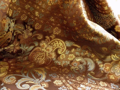 Bty Fab 100% Silk Lampas Cashmere Paisley "sumatra" Brown MSRP USD200+/yard