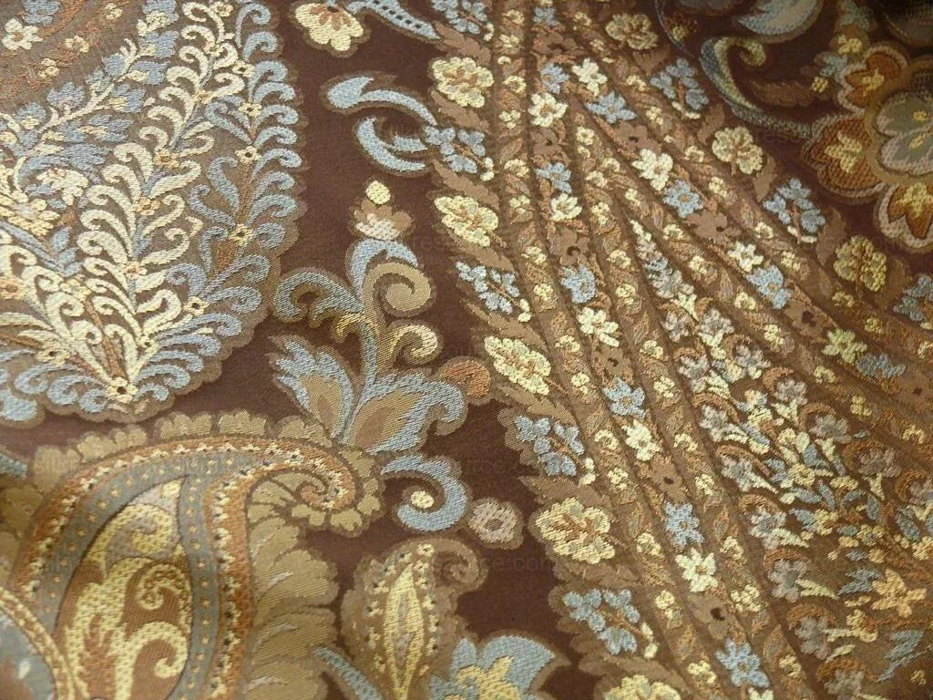 Bty Fab 100% Silk Lampas Cashmere Paisley "sumatra" Brown MSRP USD200+/yard