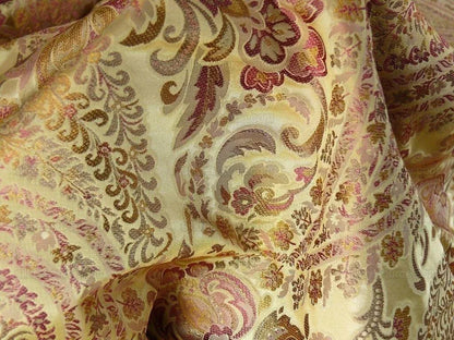 by yard Custom Order By Yard Fab 100% Silk Lampas Cashmere Paisley "claret" Red Pink MSRP USD200+/yard