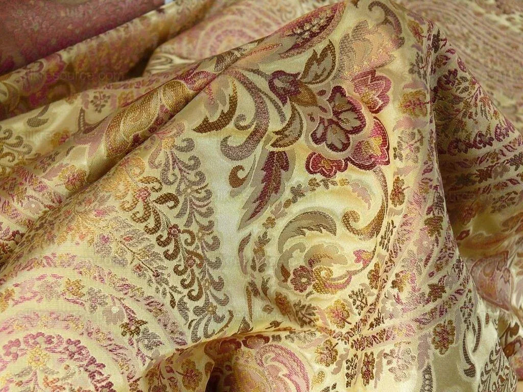 by yard Custom Order By Yard Fab 100% Silk Lampas Cashmere Paisley "claret" Red Pink MSRP USD200+/yard