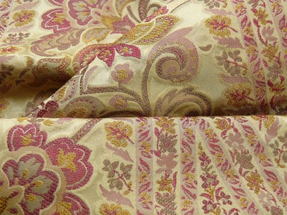 by yard Custom Order By Yard Fab 100% Silk Lampas Cashmere Paisley "claret" Red Pink MSRP USD200+/yard
