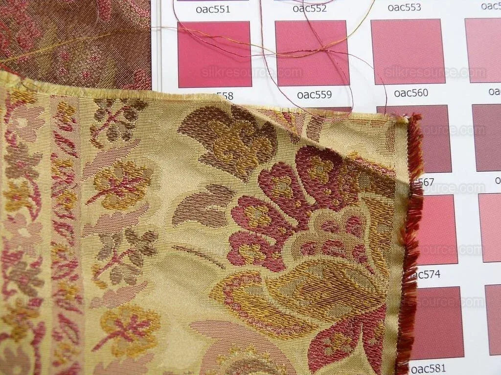 by yard Custom Order By Yard Fab 100% Silk Lampas Cashmere Paisley "claret" Red Pink MSRP USD200+/yard