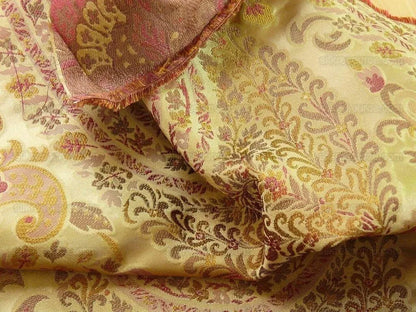 by yard Custom Order By Yard Fab 100% Silk Lampas Cashmere Paisley "claret" Red Pink MSRP USD200+/yard