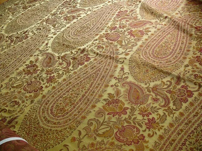 by yard Custom Order By Yard Fab 100% Silk Lampas Cashmere Paisley "claret" Red Pink MSRP USD200+/yard