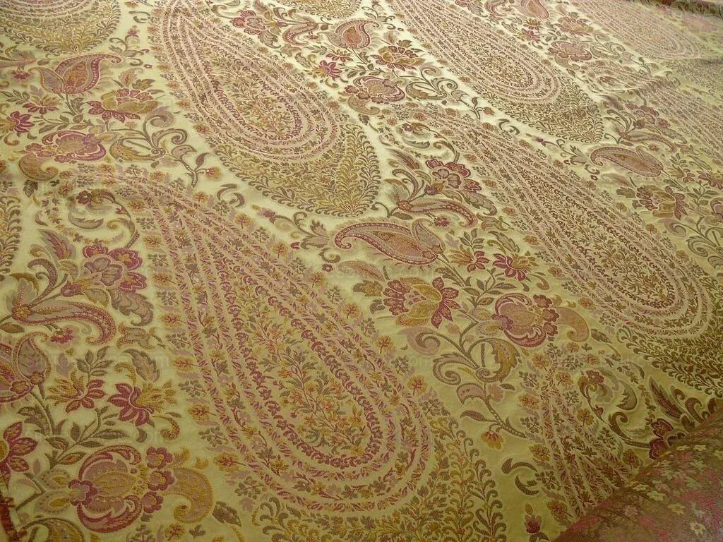 BY YD FAB 100% SILK LAMPAS CASHMERE PAISLEY "CLARET" RED PINK