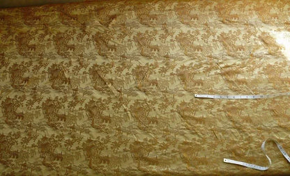 100% Silk Lampas Chinoiserie Pavillion Garden Branch Bty