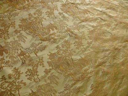 100% Silk Lampas Chinoiserie Pavillion Garden Branch Bty