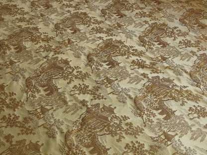 100% Silk Lampas Chinoiserie Pavillion Garden Branch Bty