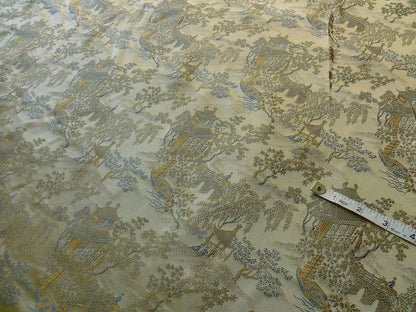 by yard 100% Silk Lampas Empire Chinoiserie Pavillion Blue