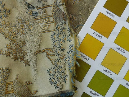 by yard 100% Silk Lampas Empire Chinoiserie Pavillion Blue