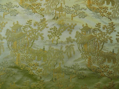 Memo Lending 100% Silk Lampas Loden Green Chinoiserie Pavillion 174 Loden